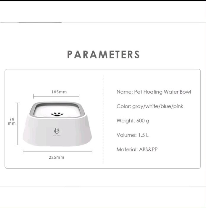 Tigela água 1L anti derrame para animais estimação