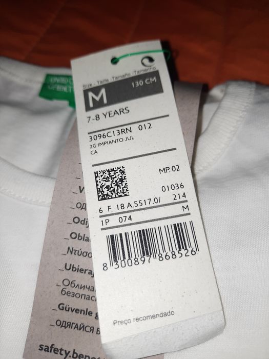 Camisola branca benneton 7-8 anos