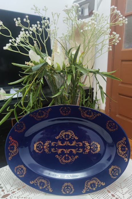Travessa decorativa Fiorente “Classic” – porcelana azul cobalto