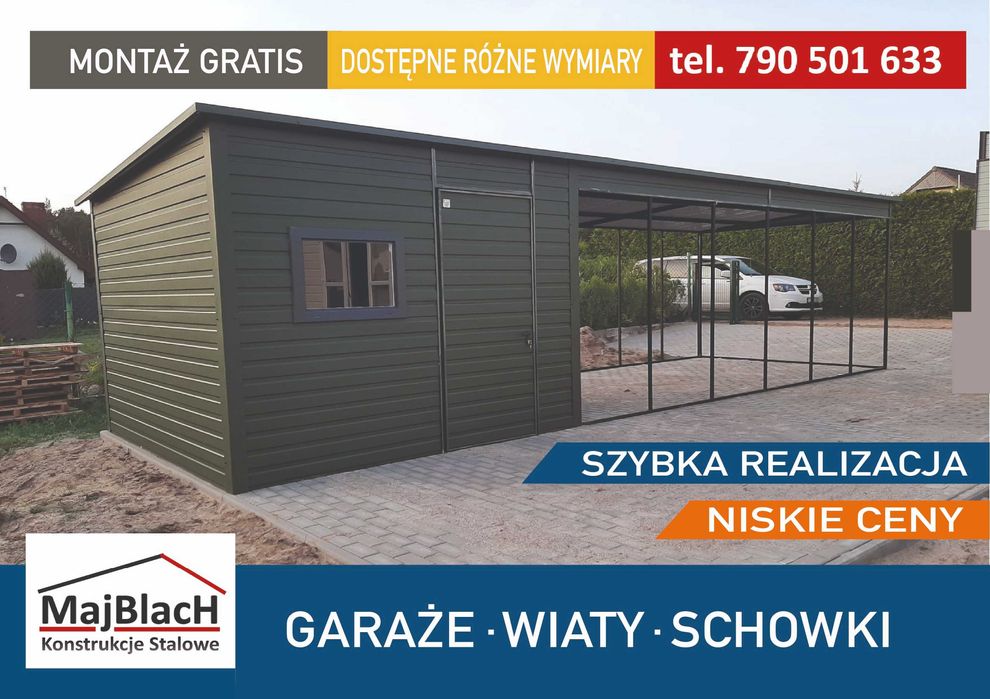 Garaż Blaszany - Altana z zadaszeniem Schowek Narzędziowy - Maj-Blach