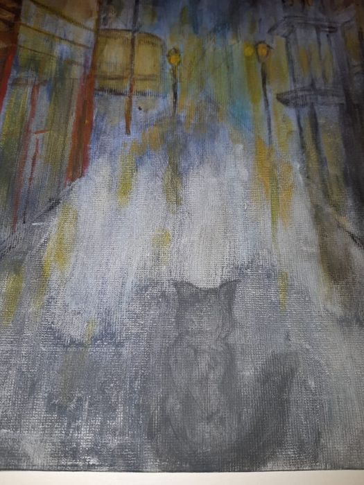 Pintura "Cidade fantasma"  Iryna Lyashenko Tela sobre cartão 20×30.