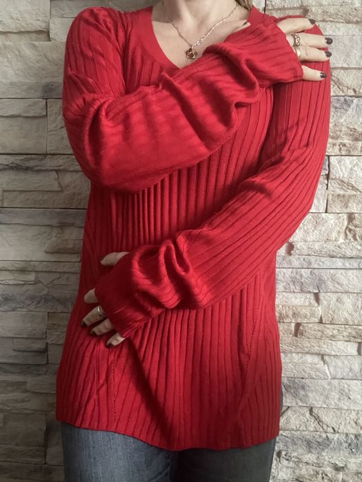 Sweter czerwony cienki Next S fajne rękawy bluzka