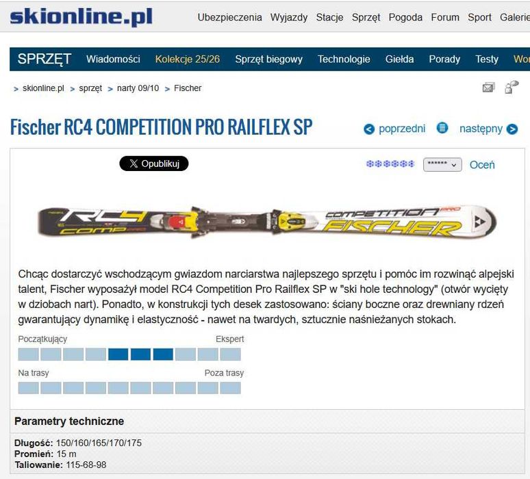 Narty Fischer RC4 Competition Pro, 170 cm, bardzo dobry stan!