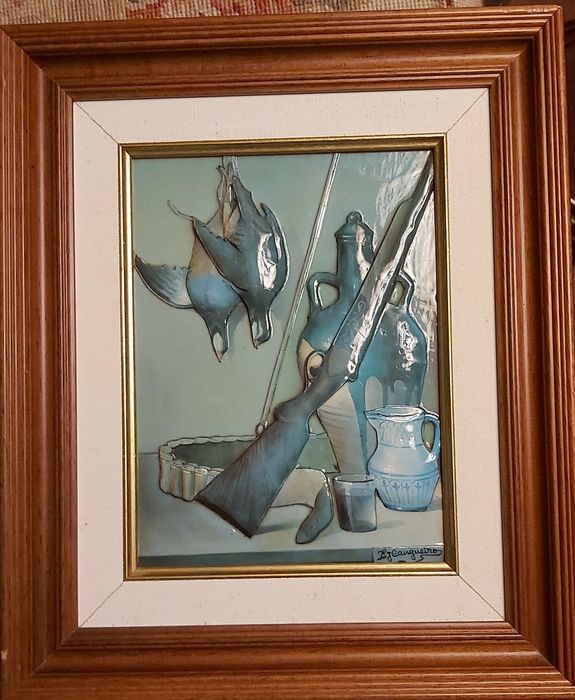 Quadro de caça perdiz em relevo