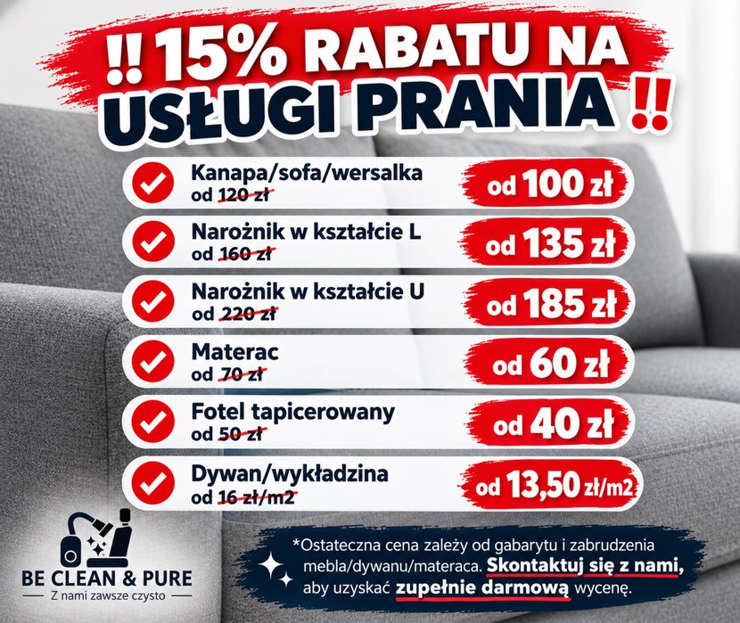 !UPUST -15%! Pranie tapicerki/dywanów/materacy | Gliwice i okolice |