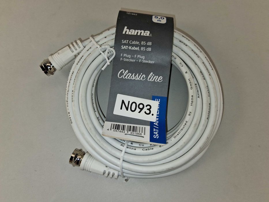 N093 Kabel SAT Hama 5,0m Wtyk F 85 dB Antenowy Telewizyjny Biały