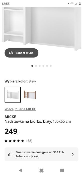 Nadstawka na biurko, biała 105x65 cm
