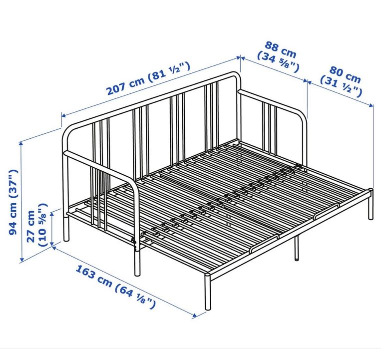 czarna leżanka IKEA Fyresdal z pionowymi prętami