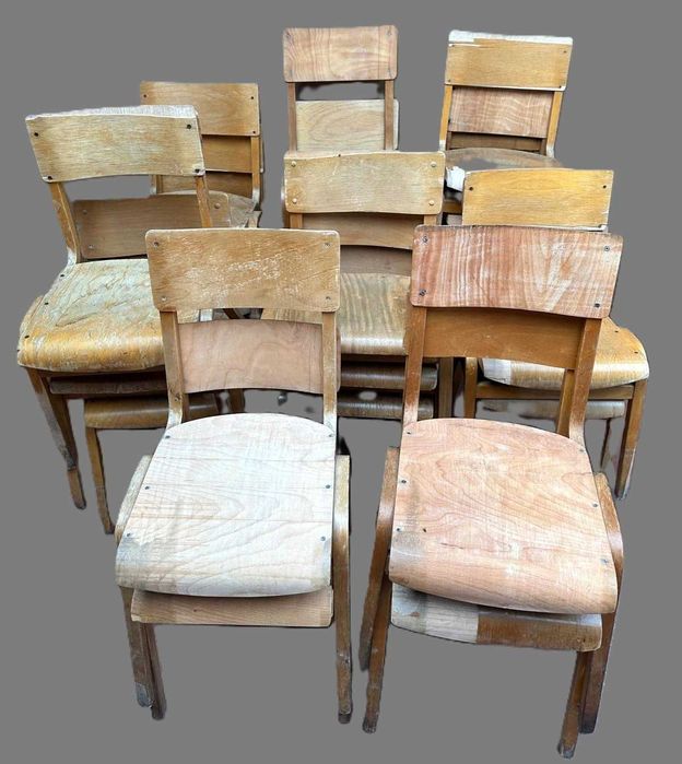 Cadeiras antigas, conjunto de 25 unidades  em faia da Lamstak dos anos 50,