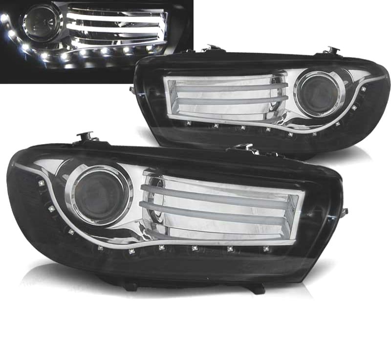 FARÓIS FRONTAIS PARA VOLKSWAGEN VW SCIROCCO 08-14 LUZ DIURNA CROMADO / PRETO