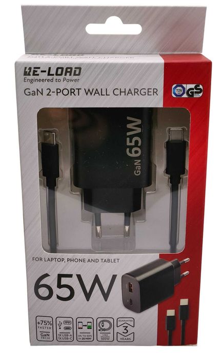 Ładowarka Sieciowa GaN RE-LOAD Fast Charger 65W USB-C USB-A Jak Nowa