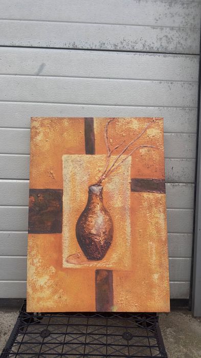 Tela/Quadro com moldura de madeira – estilo rústico – tons quentes