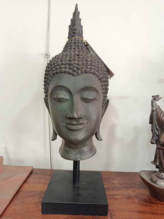 Cabeça de buda em bronze sukhothai Tailândia,de 45cm de altura
