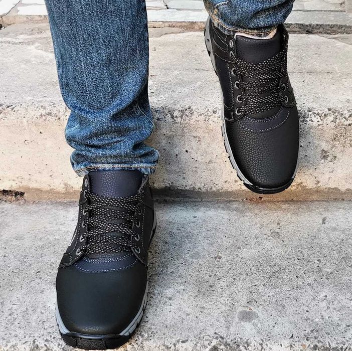 Зимние мужские ботинки кроссовки на Меху Timberland чёрные зима