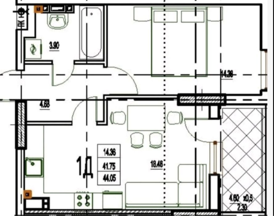 1-room apartment apartment by the address st. Makarenko (area 45,4 m²) - Atlanta.ua - photo 2