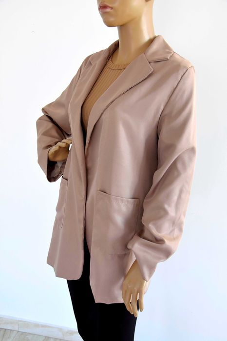 Ciemnobeżowa kawa z mlekiem marynarka żakiet L 40