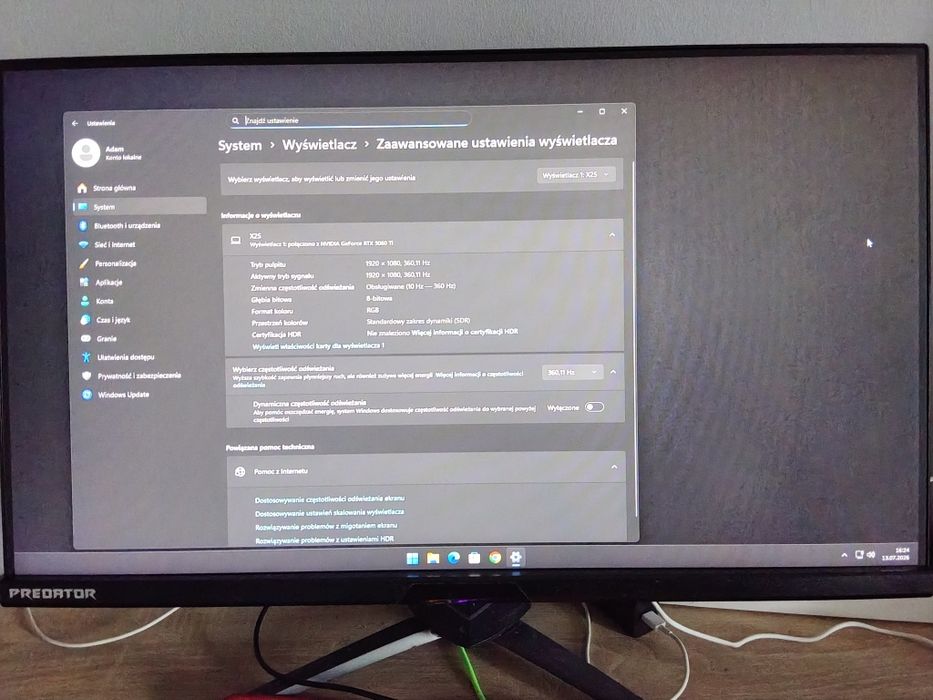 Monitor gamingowy Acer Predator x25 360 hz