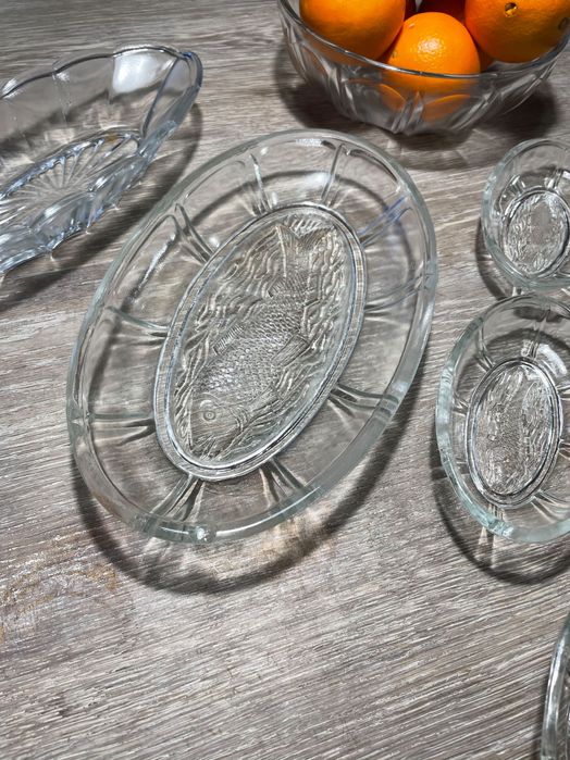 Stare szkło PRL waza miseczki komplet