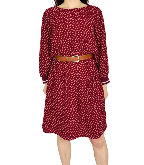 Bordowa sukienka w drobny wzór L 40