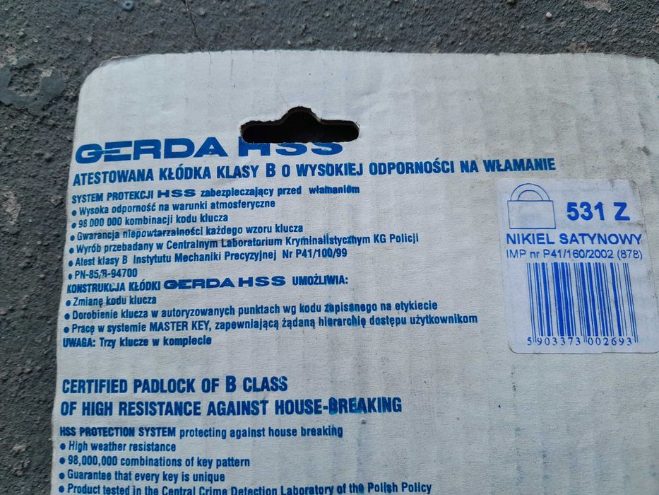 Kłódka antywłamaniowa GERDA  HSS 531 Z