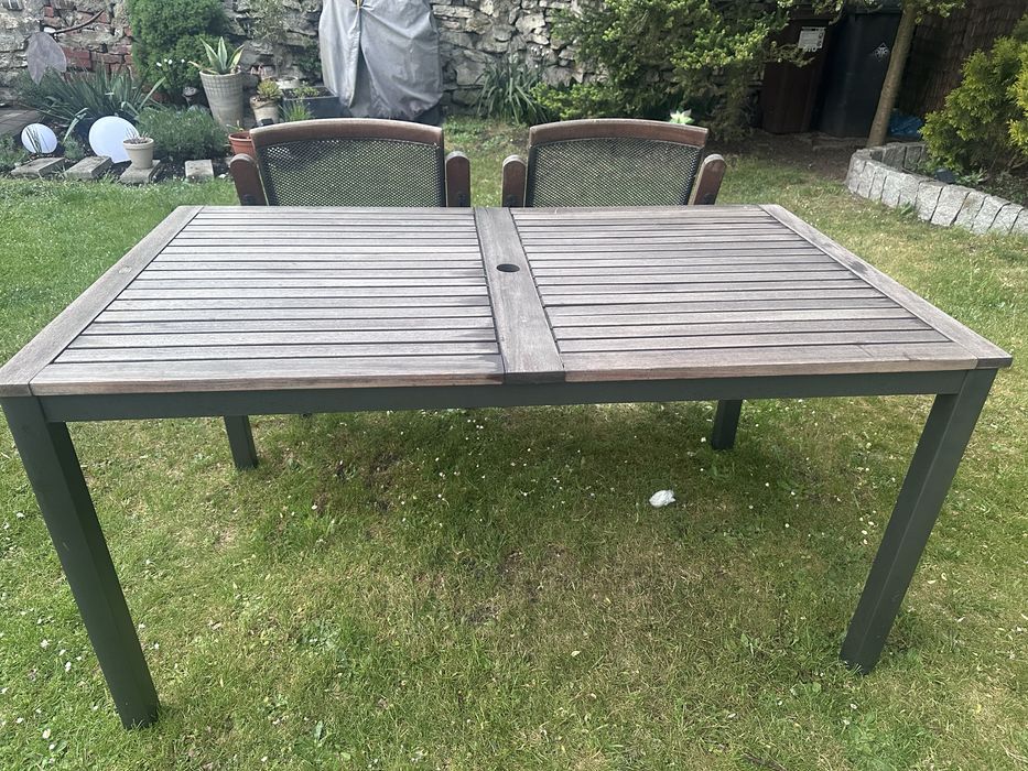 Jysk stół ogrodowy 150x90 4  krzesła drewniano metalowy