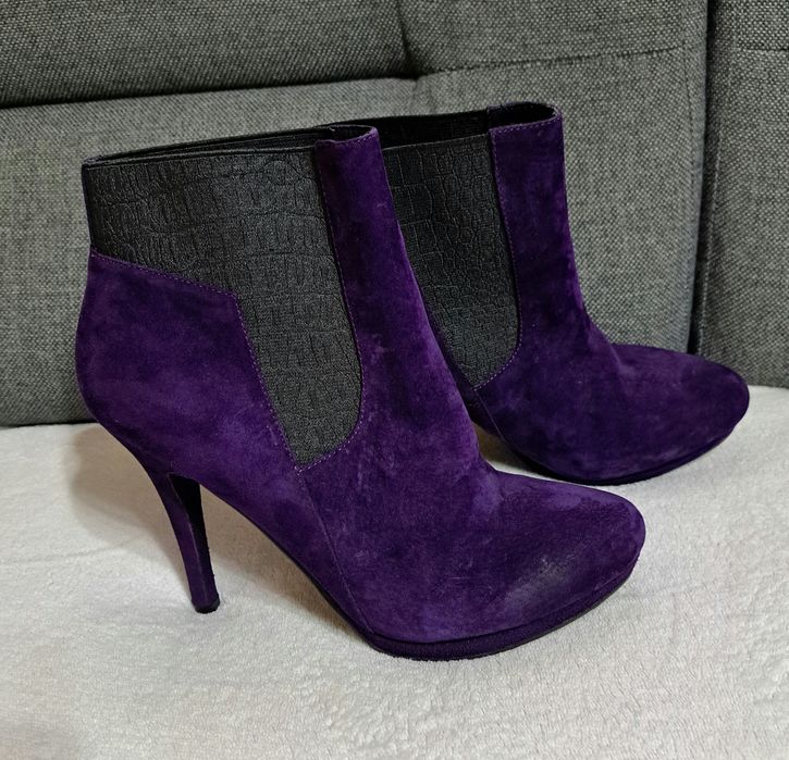 Botki damskie  fioletowe zamszowe na szpilce 39