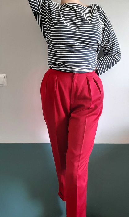 Czerwone  eleganckie spodnie z wyższym stanem damskie S