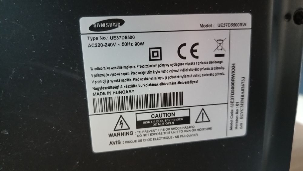 Uszkodzony Telewizor TV Samsung 37 cali UE37D5500