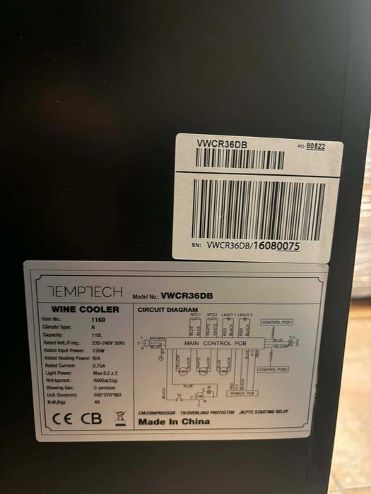 Chłodziarka na wino Temptech Premium VWCR36DB