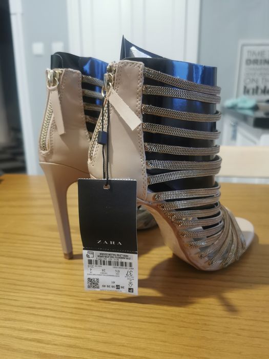 Zara złote szpilki sandałki na obcasie nowe 37