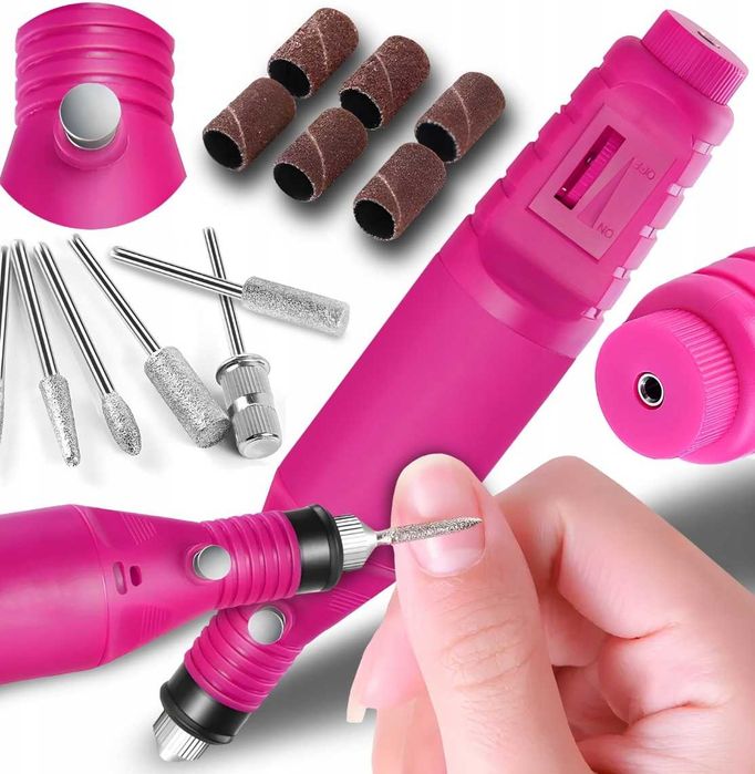 FREZARKA DO PAZNOKCI manicure pedicure mała + zestaw frezów