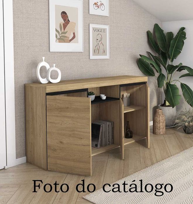 Aparador Madeira Novo Carvalho e Preto Moderno, Nórdico