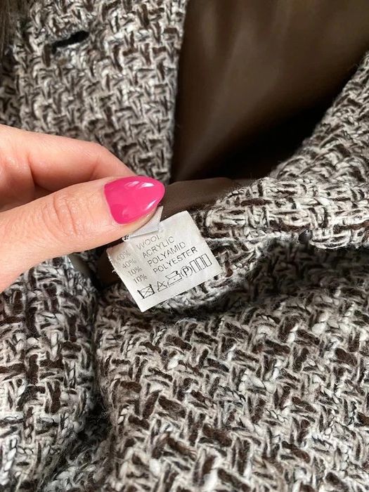 Alberto Toscani włoski futro wełniany płaszcz wełna pepitka z kapturem