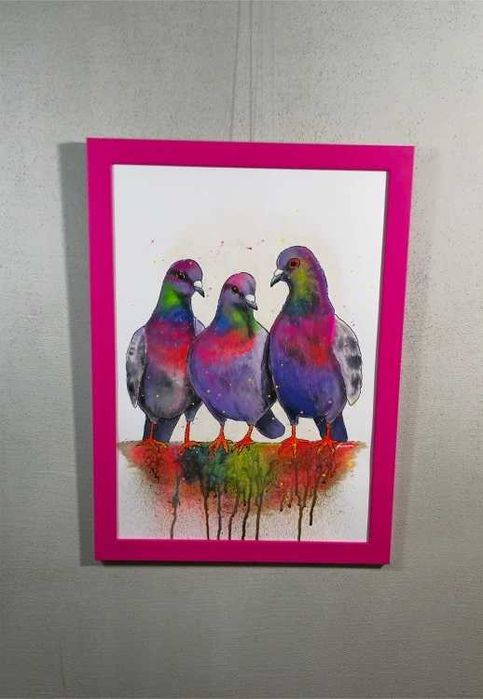 Obraz - grafika GOŁĘBIE A3 handmade