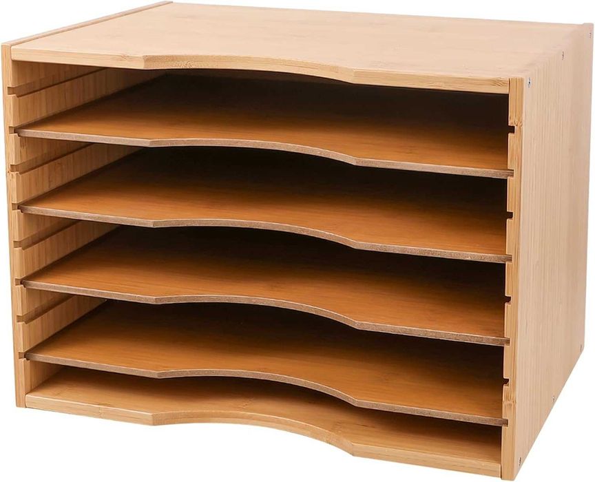 Organizer na dokumenty Purbambo bambusowy 34,7 × 25 × 25 cm z 4 regulowanymi półkami