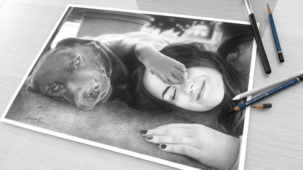 Desenho Retrato de animais grafite e carvão