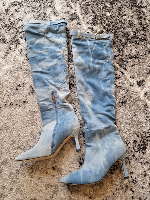 Kozaki  damskie  muszkieterki  jeansowe 39