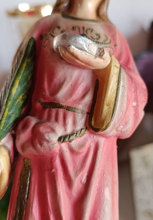 Estátua vintage de Santa Luzia em gesso - 30 cm de altura década 1940