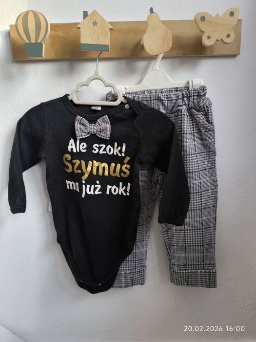 Komplet urodzinowy na roczek Szymon Szymuś (body, spodnie)