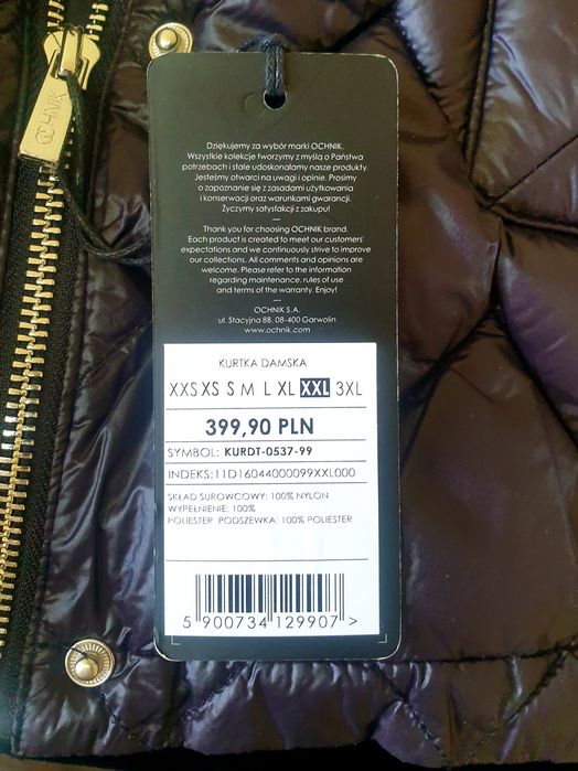 OCHNIK Pikowana czarna ocieplana kurtka damska KURDT 2XL