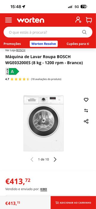 Máquina de Lavar Roupa BOSCH WGE03200ES (8 kg - 1200 rpm
