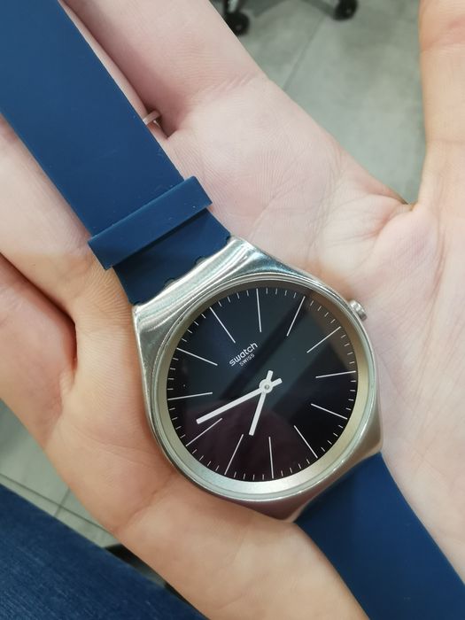 Zegarek swatch skin irony super stan srebrny granatowy
