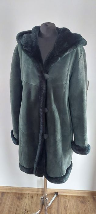 Prawdziwy kożuszek skórzany damski z kapturem, M/L