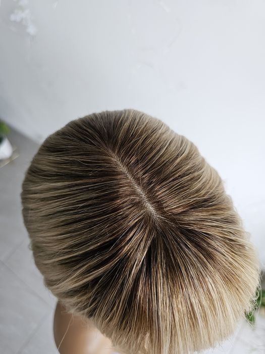 Peruka z włosów naturalnych perłowy blond z odrostem Asia II skalpu