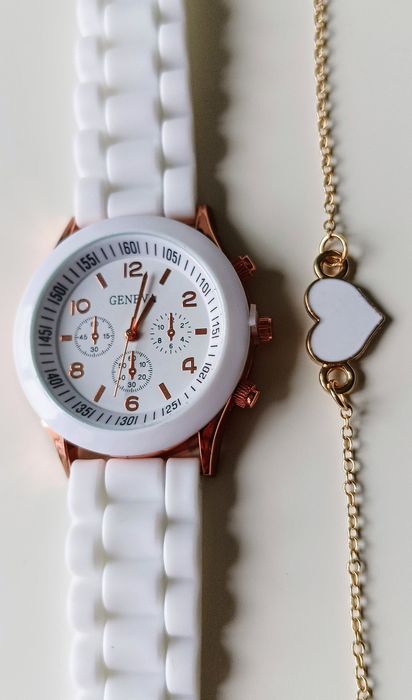 Zegarek biały plus bransoletka Nowy