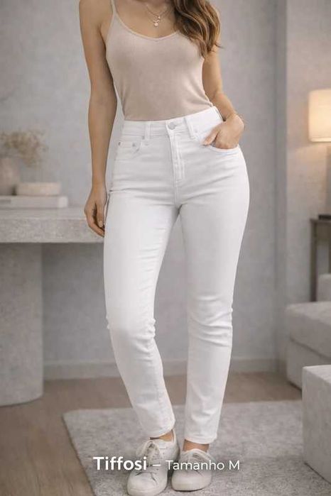 Calças de ganga brancas de mulher, modelo Jessie da coleção Tiffosi Denim