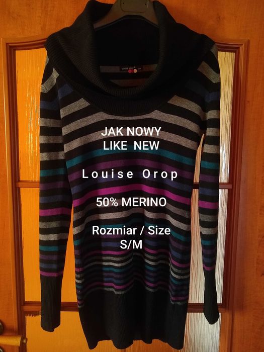 Louise Orop  Elegancki sweter z luźnym golfem, 50% Merino, Rozmiar M-L