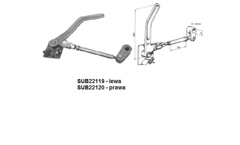 Dźwignia dolnego otwierania burty, dolna blokada burty