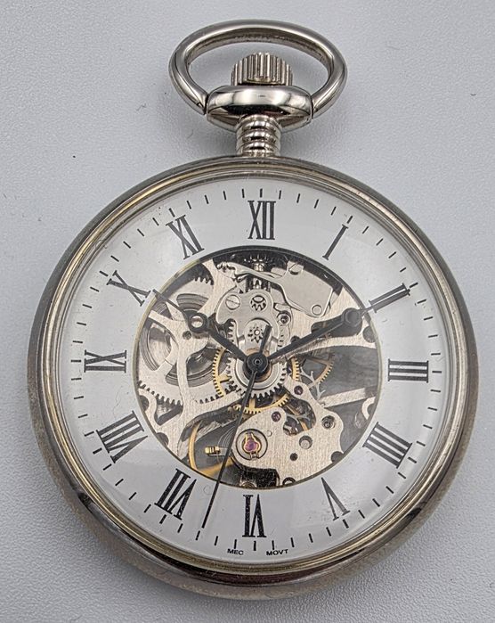 Zegarek kieszonkowy przezroczyste skeleton mechaniczny nakręcany.