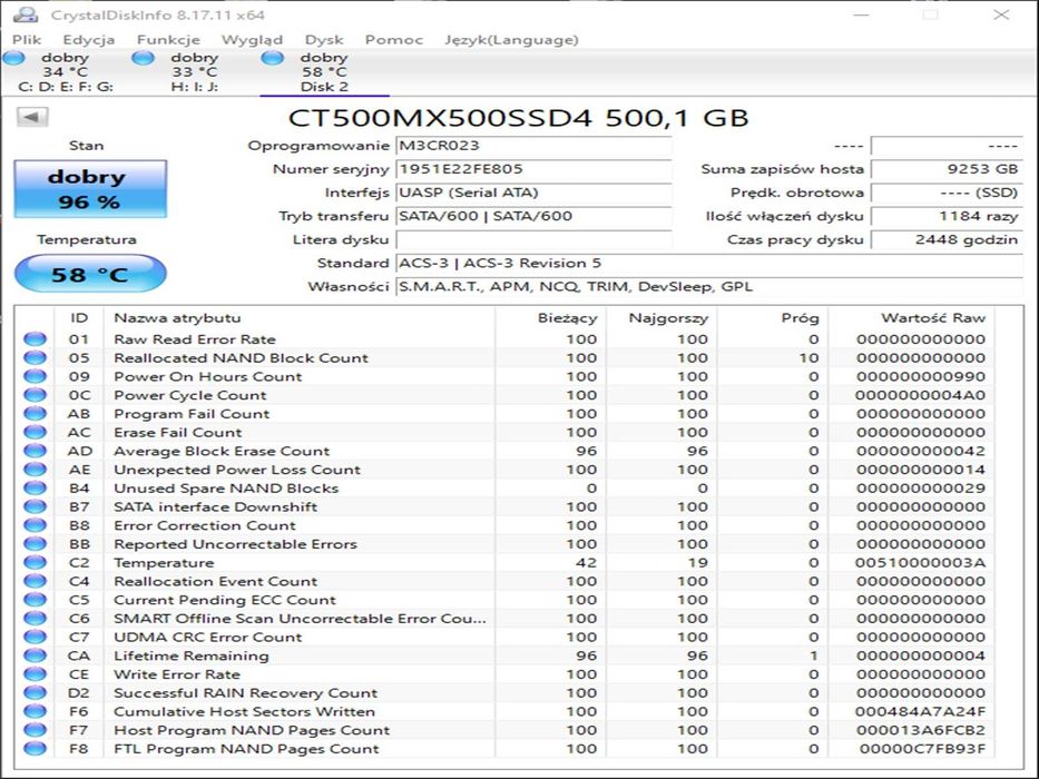 SSD M2 500GB CruciaL Mx500